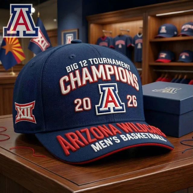 Arizona Wildcats Big 12 Tournament Champions 2026 Men's Basketball Hat - Front View