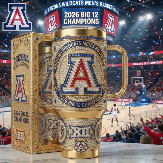 Arizona Wildcats Men's Basketball 2026 Big 12 Champions 40 Oz Tumbler - Front View