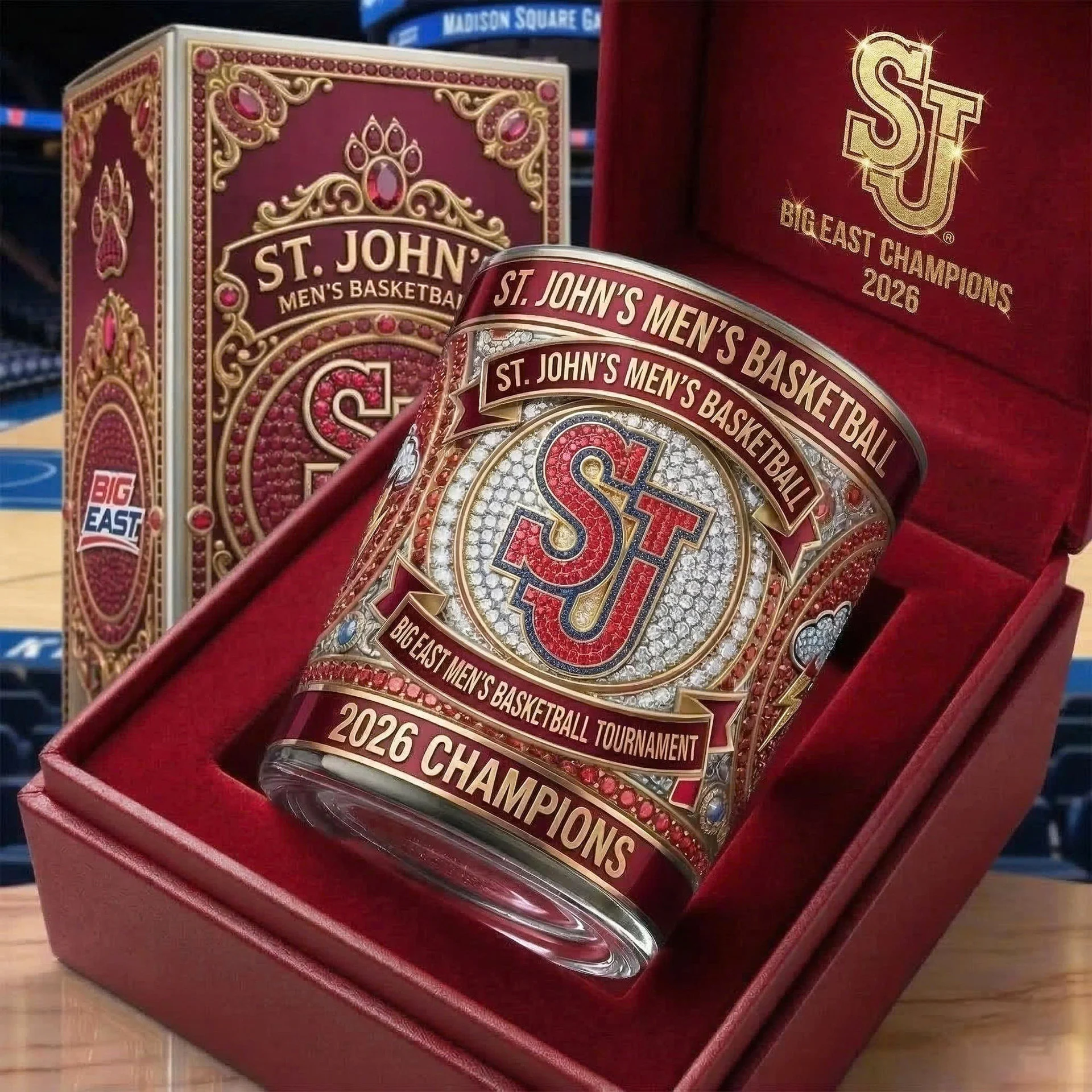 St. John's Men's Basketball Big East Champions 2026 Whiskey Glass - Front View