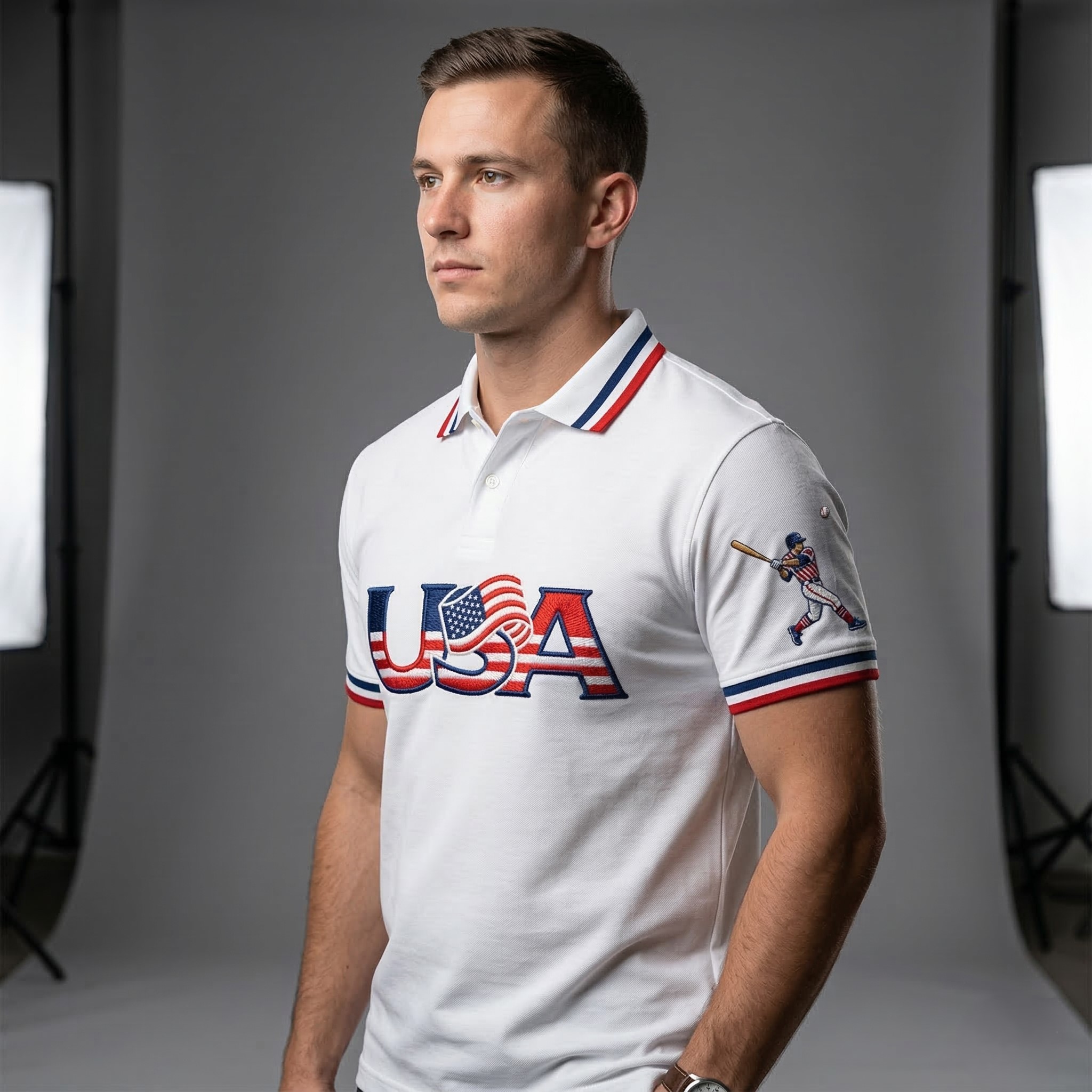 USA American Baseball Polo Shirt - Detail View