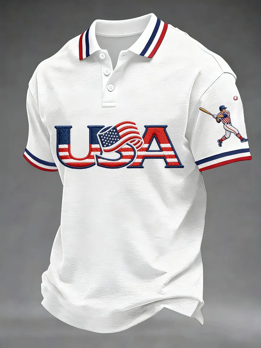 USA American Baseball Polo Shirt - Front View