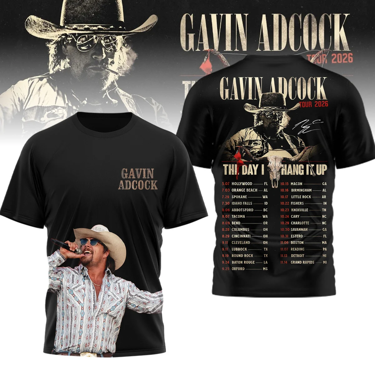 Gavin Adcock The Day I Hang It Up Tour 2026 T-Shirt - Front View