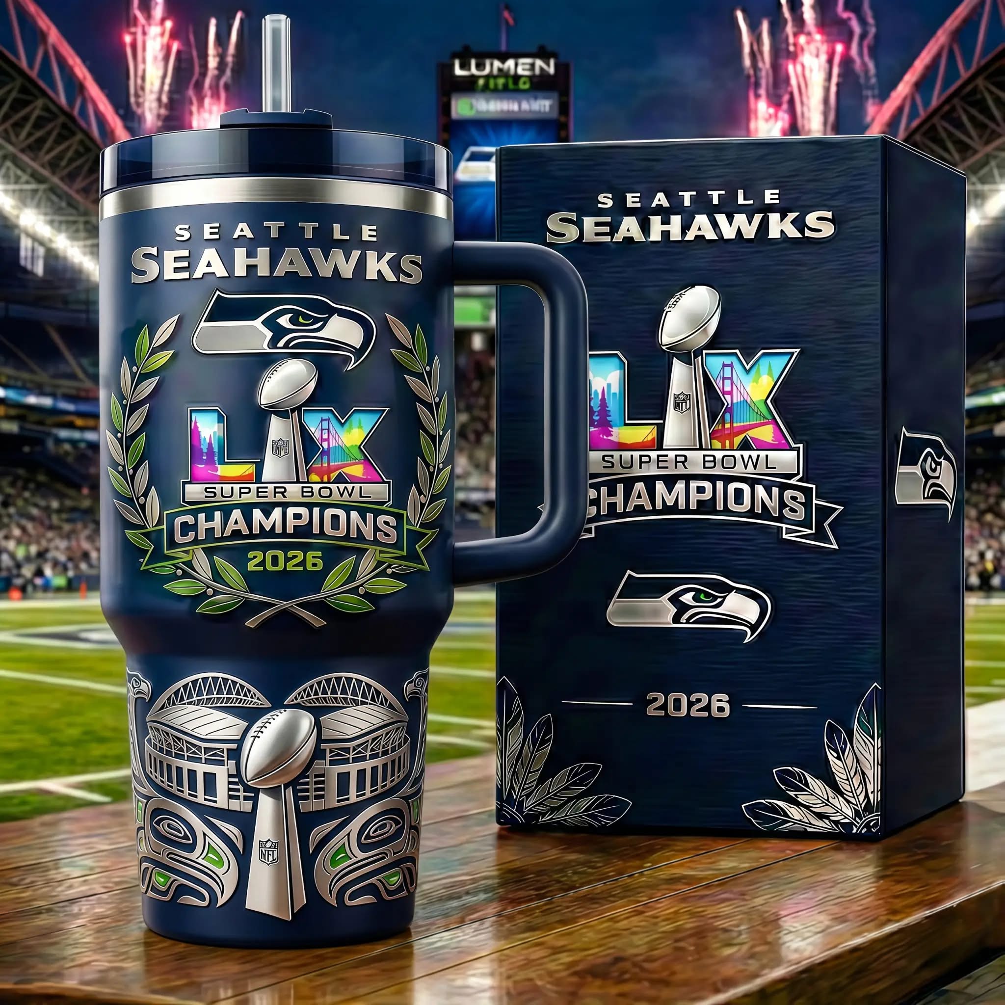 Seattle Seahawks Super Bowl LX Champions 2026 Tumbler - Front View
