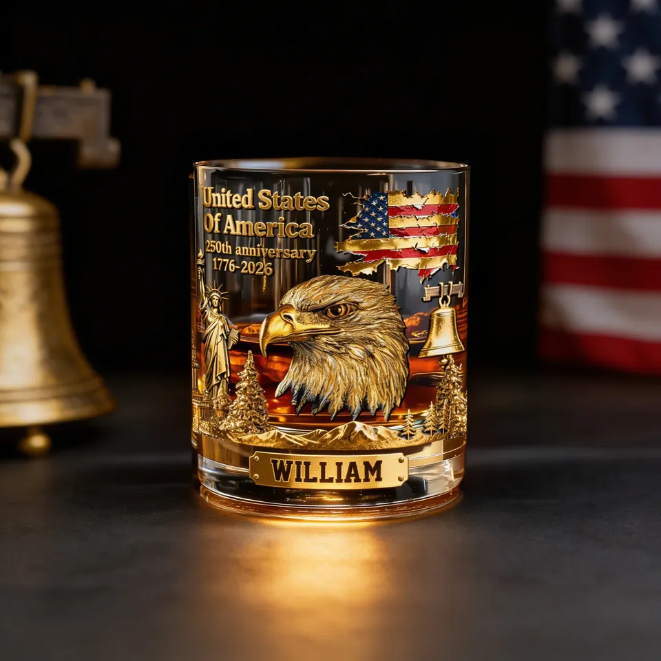 United States Of America 250th Anniversary 1776-2026 Personalized Whiskey Glass - Front View