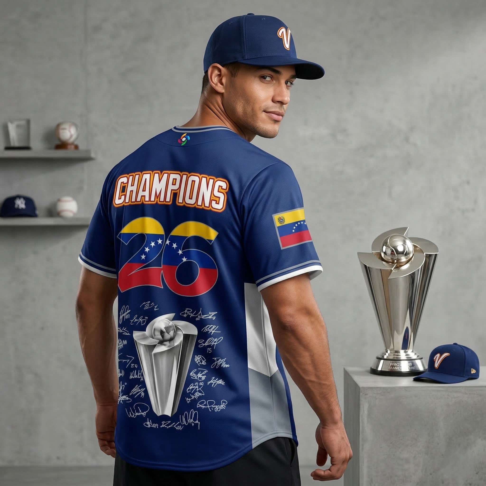 Venezuela Baseball Champions 2026 Signed Baseball Jersey - Detail View