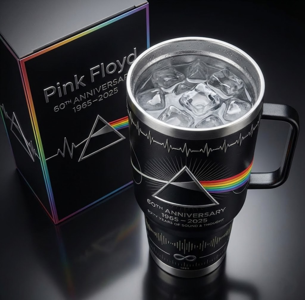 Pink Floyd 60th Anniversary 1965-2025 Tumbler with Handle - Detail View