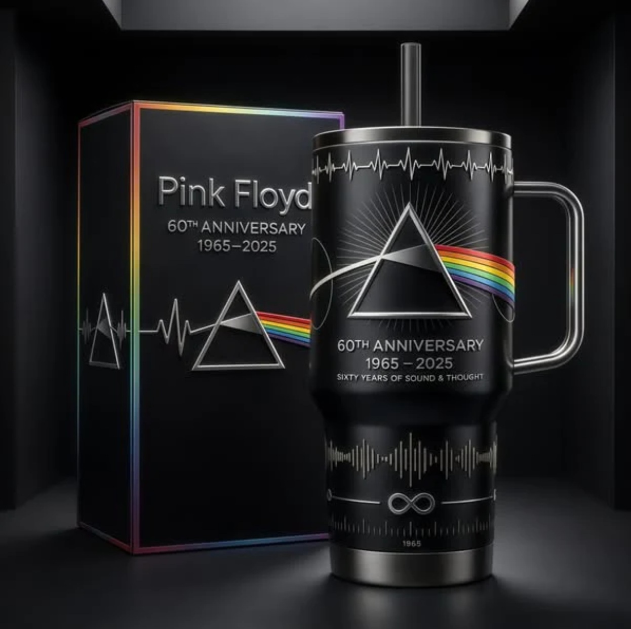 Pink Floyd 60th Anniversary 1965-2025 Tumbler with Handle - Front View