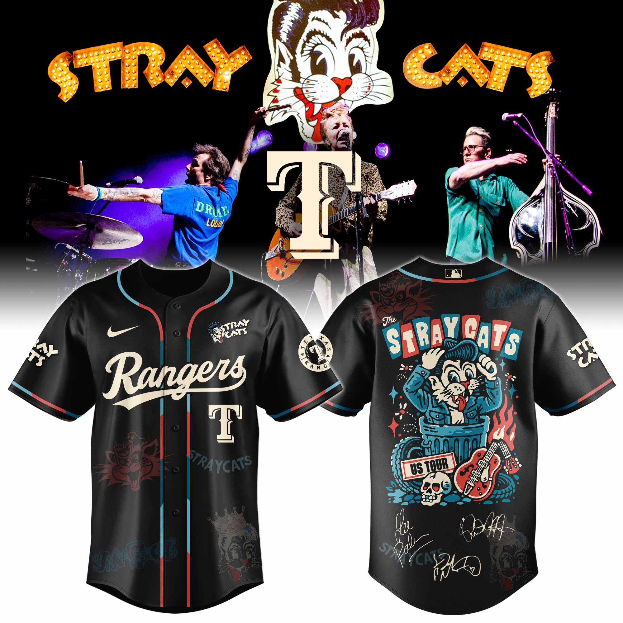Stray Cats Texas Rangers Signed US Tour Baseball Jersey - Front View