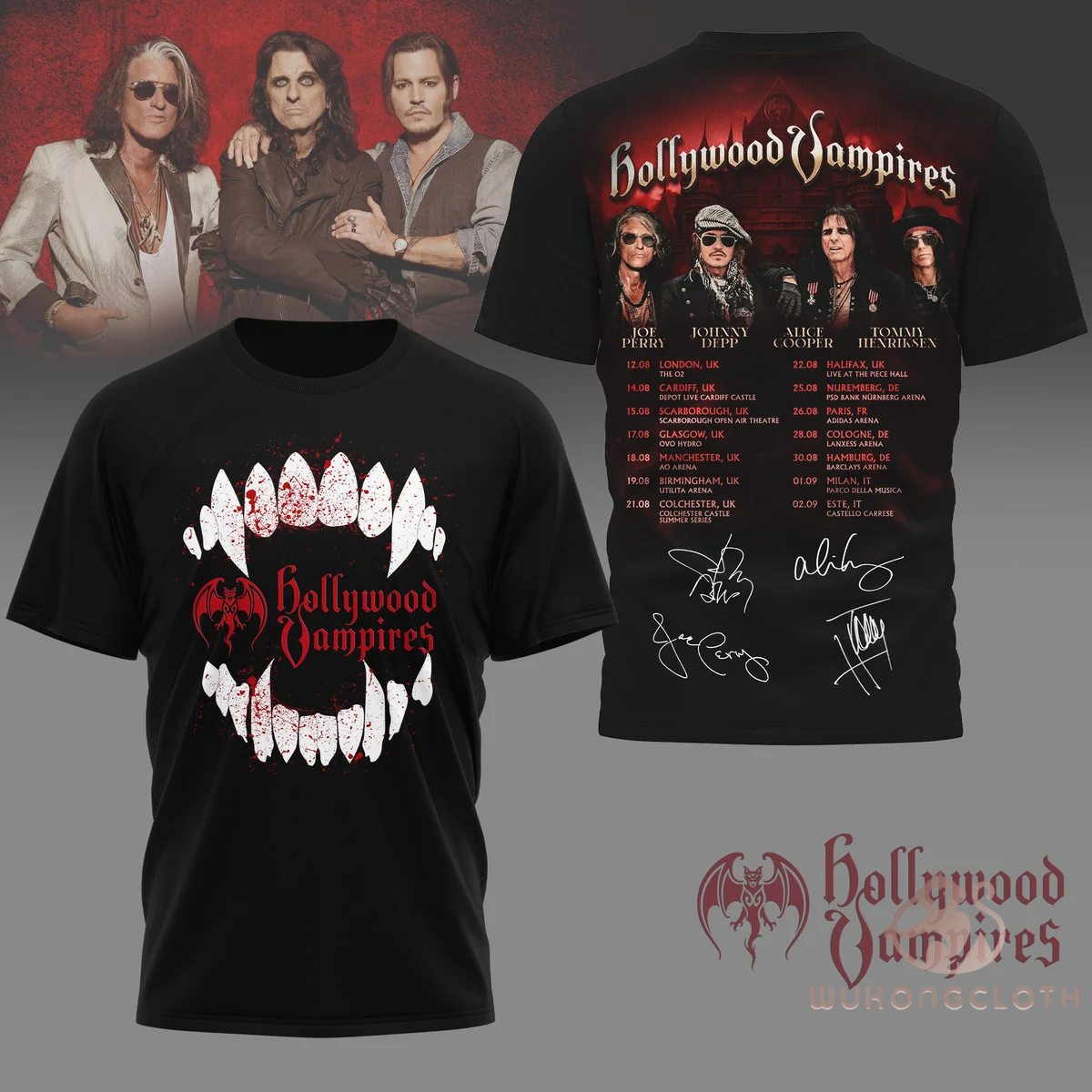 Hollywood Vampires UK & Europe Tour Dates T-Shirt - Front View