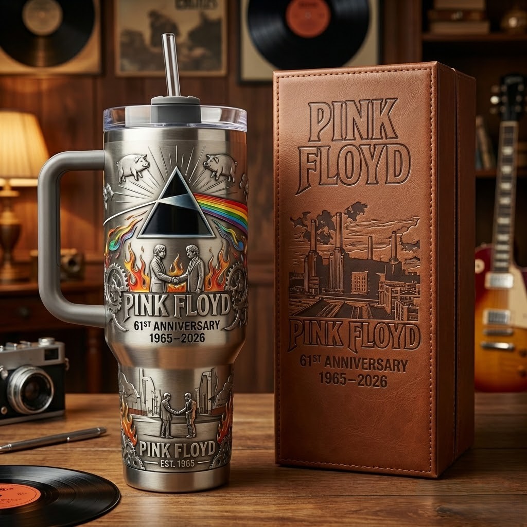 Pink Floyd 61st Anniversary 1965-2026 Tumbler With Handle - Front View