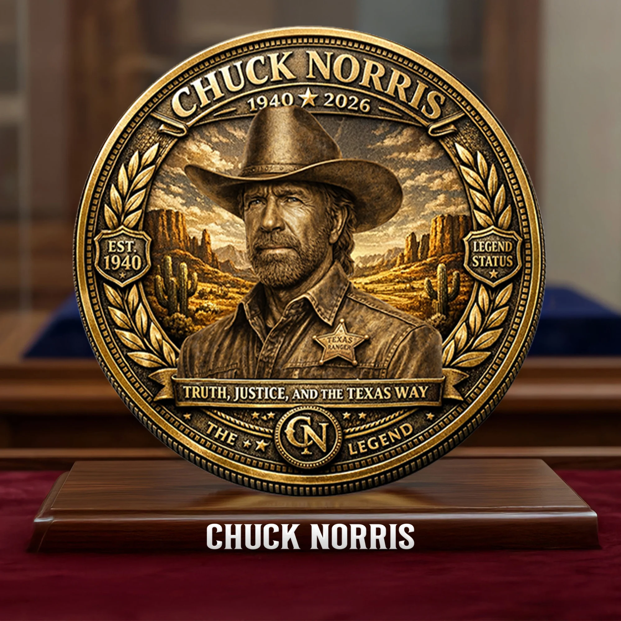 Chuck Norris 1940-2026 The Legend Texas Ranger Commemorative Coin - Front View