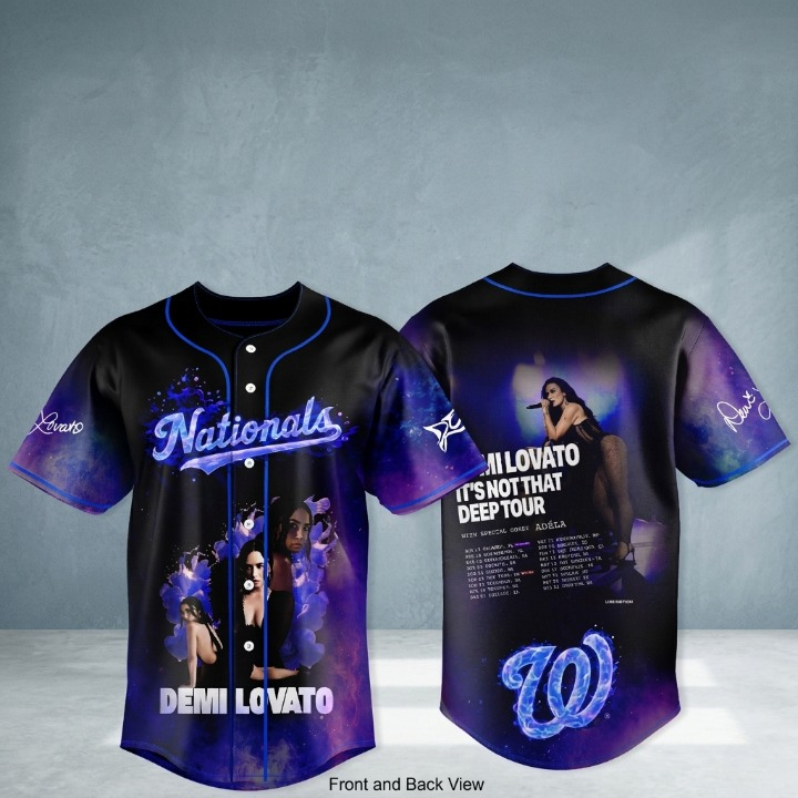 Demi Lovato x Washington Nationals It's Not That Deep Tour Baseball Jersey - Detail View