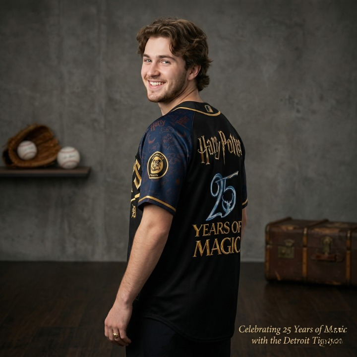 Detroit Tigers x Harry Potter 25 Years Of Magic Baseball Jersey - Detail View