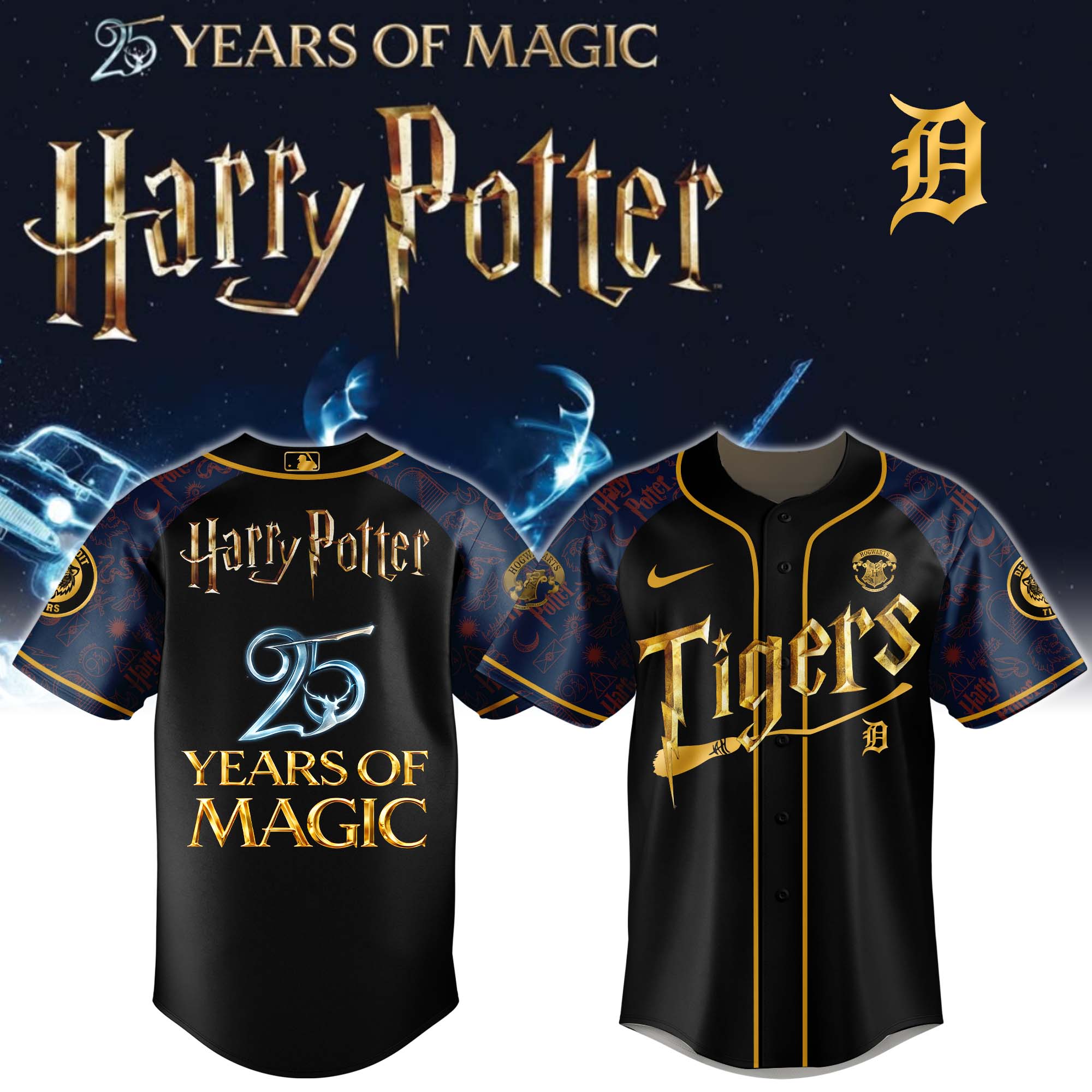 Detroit Tigers x Harry Potter 25 Years Of Magic Baseball Jersey - Front View