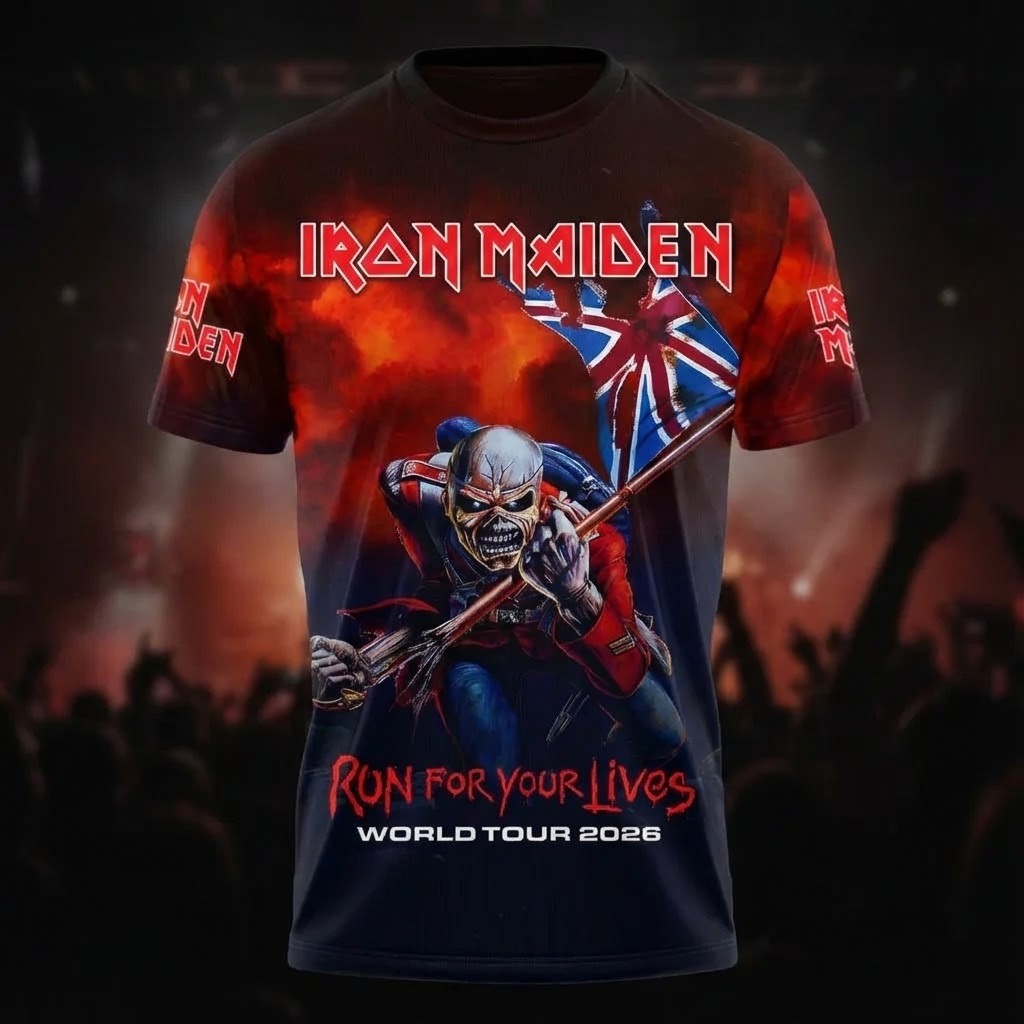 Iron Maiden Run For Your Lives World Tour 2026 T-Shirt - Detail View
