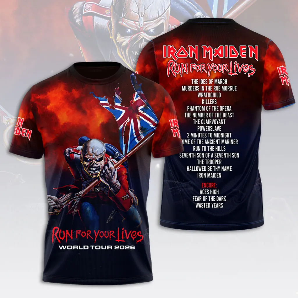 Iron Maiden Run For Your Lives World Tour 2026 T-Shirt - Front View
