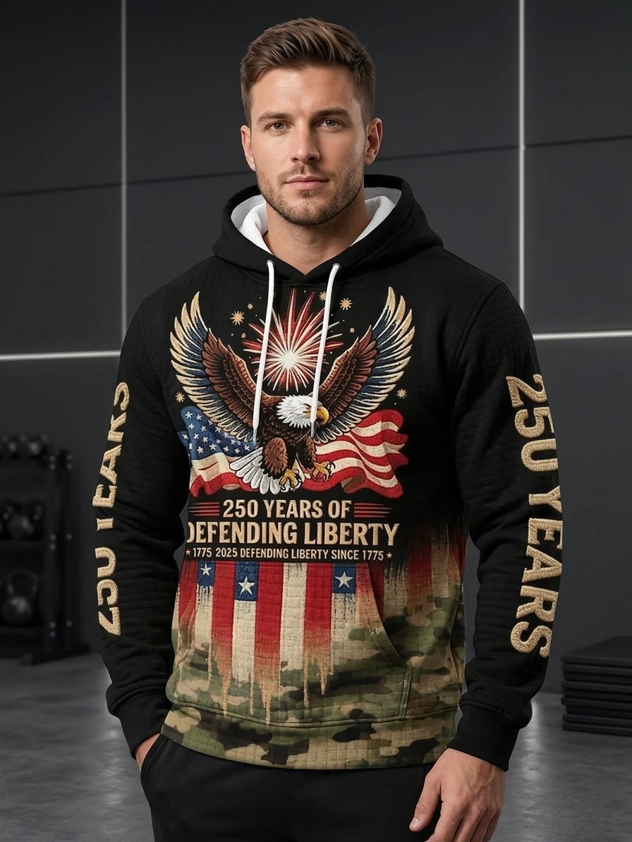American Eagle 250 Years of Defending Liberty 1775-2025 Hoodie - Detail View