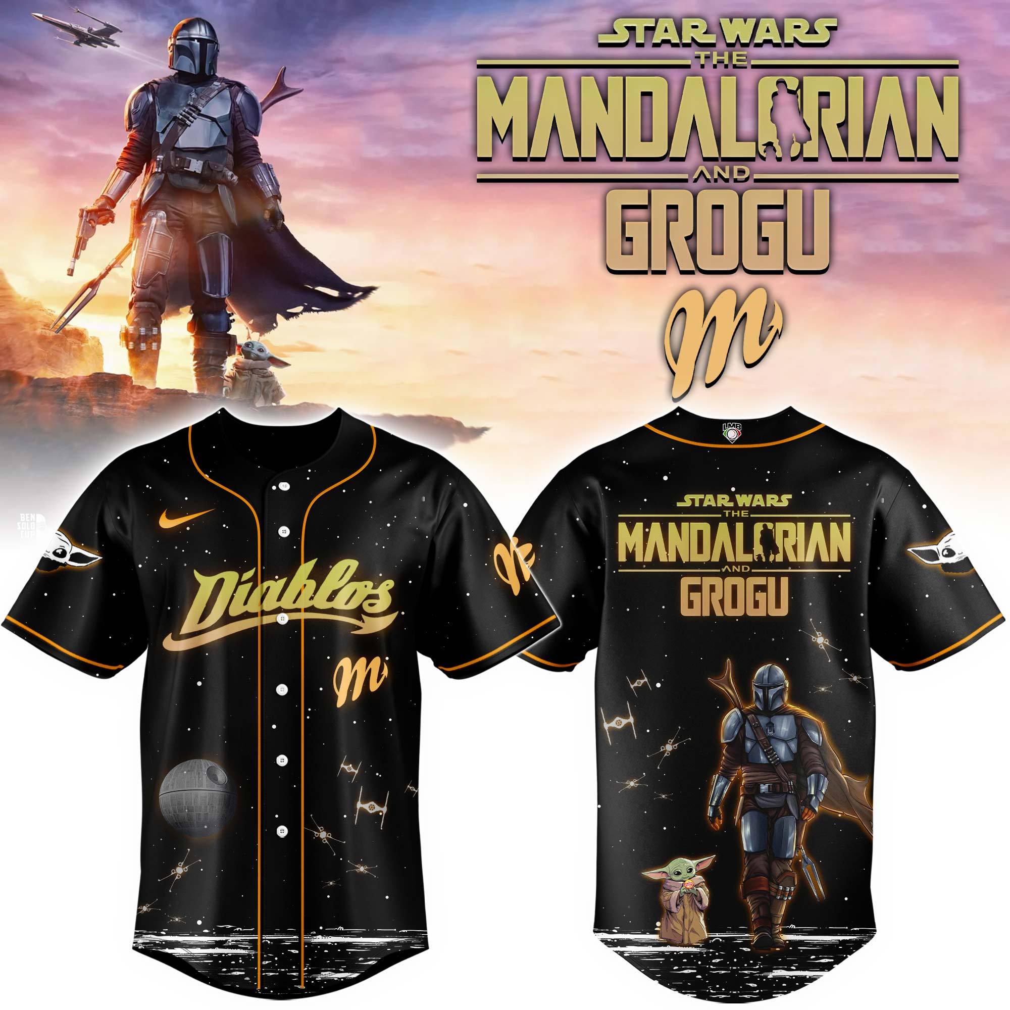 Diablos Star Wars The Mandalorian and Grogu Baseball Jersey - Front View