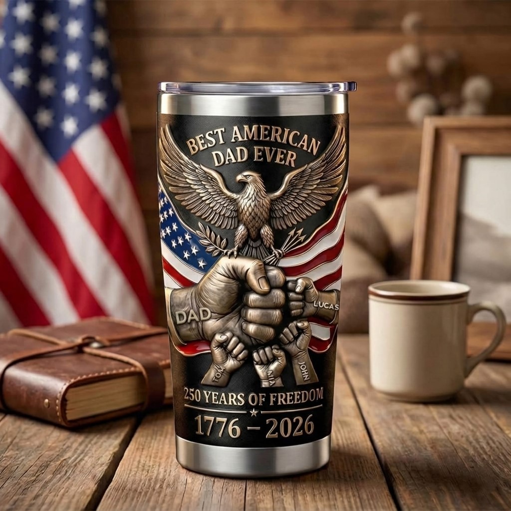 Patriotic American Dad Personalized Fist Bump 1776-2026 Tumbler - Detail View