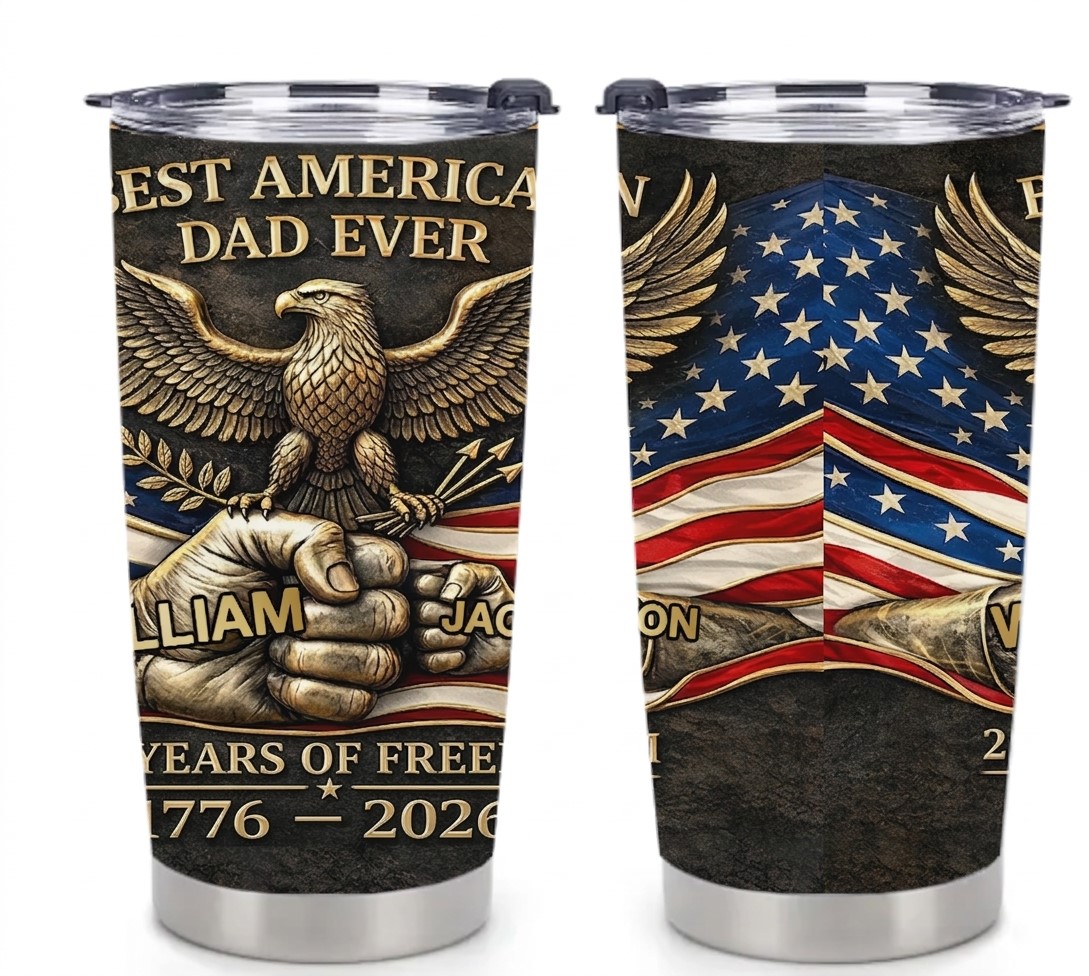 Patriotic American Dad Personalized Fist Bump 1776-2026 Tumbler - Front View
