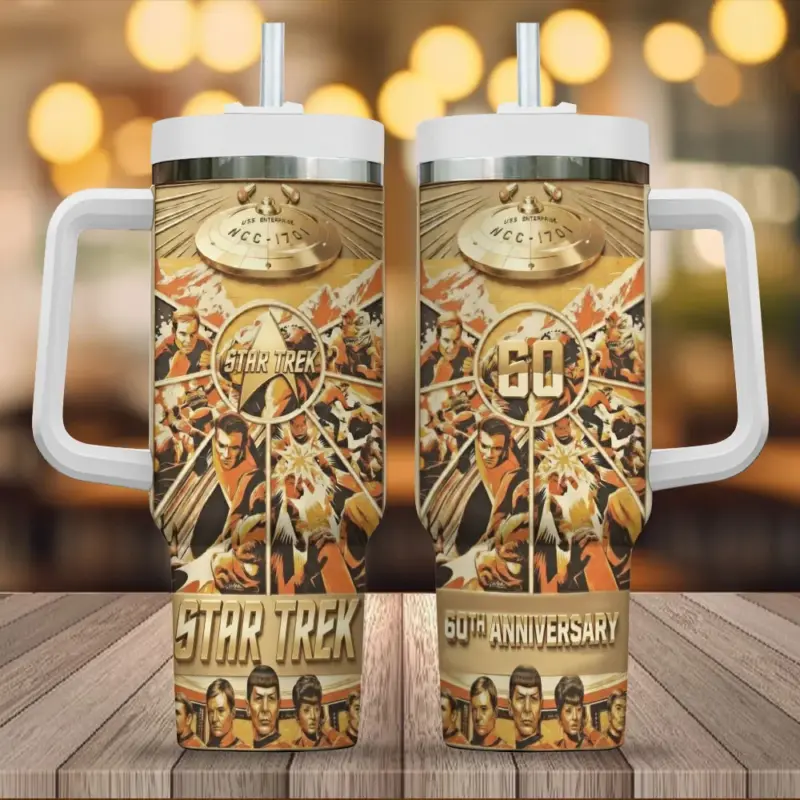 Star Trek 60th Anniversary Tumbler With Handle - Front View