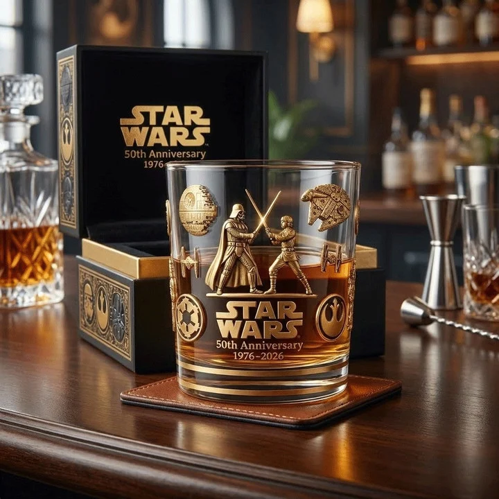 Star Wars 50th Anniversary 1976-2026 Whiskey Glass - Detail View