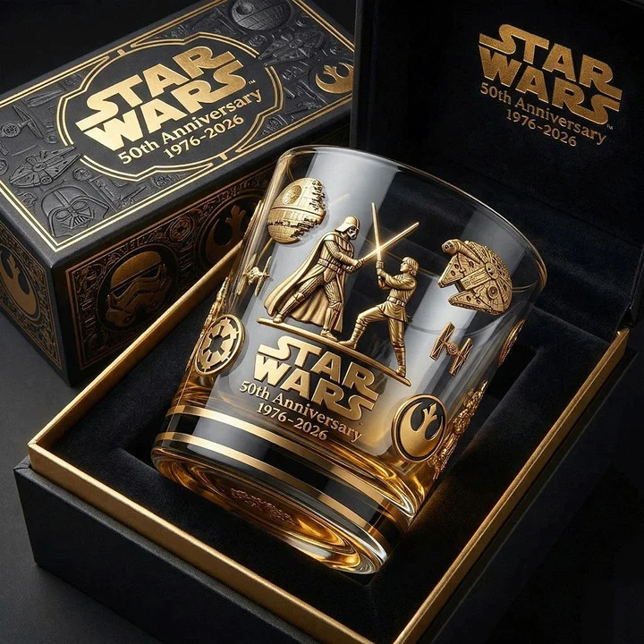Star Wars 50th Anniversary 1976-2026 Whiskey Glass - Front View