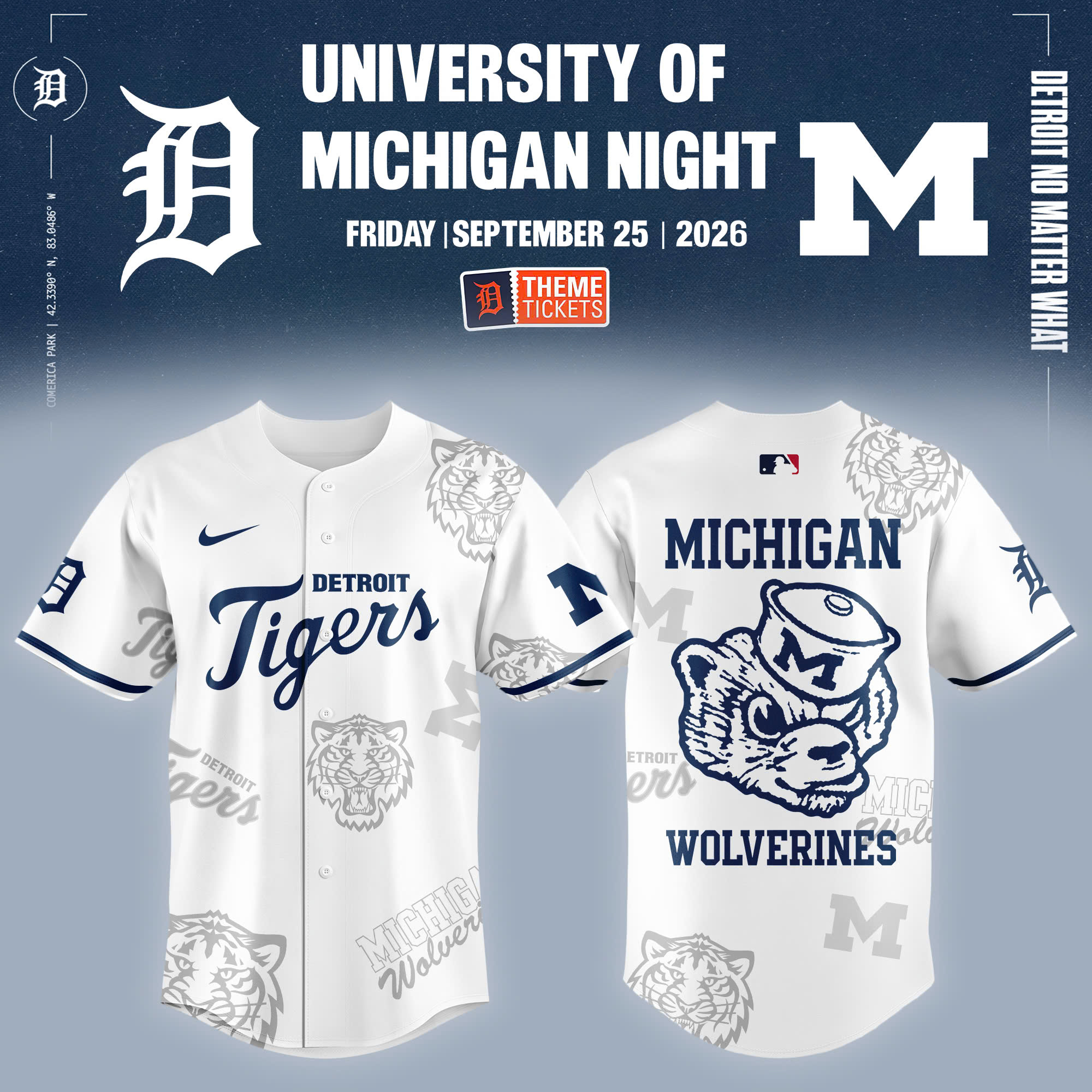 Detroit Tigers University of Michigan Night Baseball Jersey - Front View