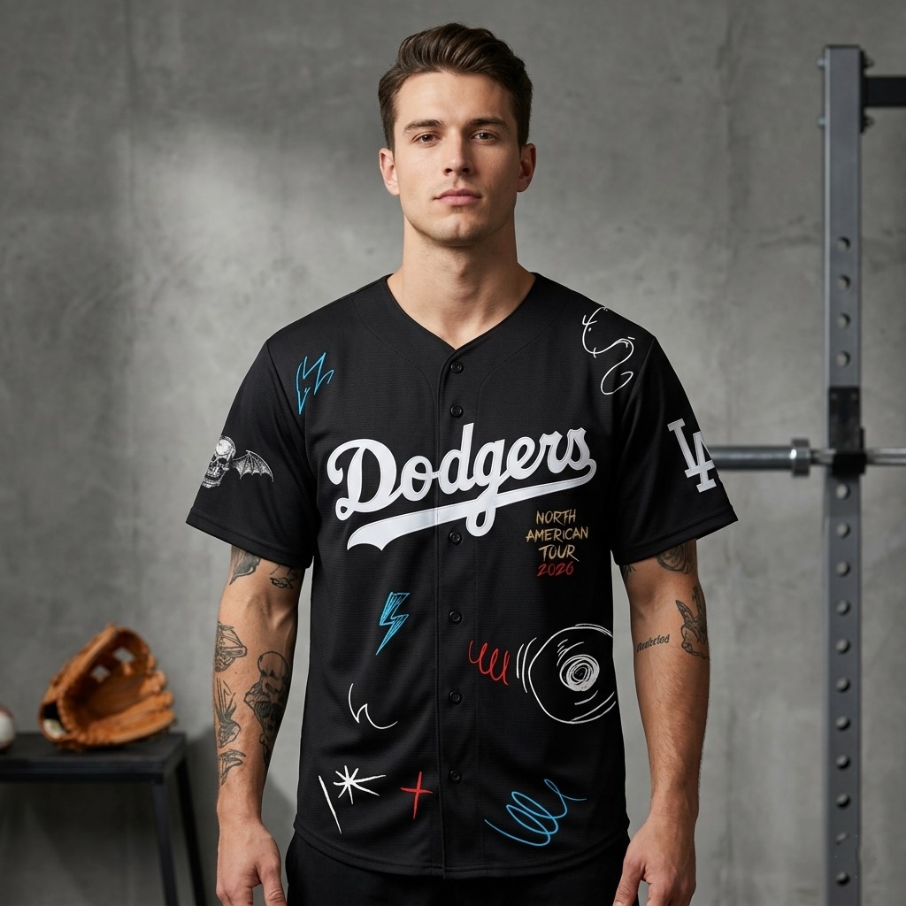 Avenged Sevenfold LA Dodgers North American Tour 2026 Baseball Jersey - Detail View