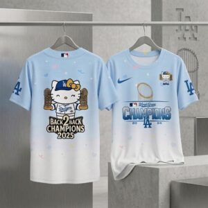Los Angeles Dodgers Hello Kitty Back 2 Back Champions 2025 T-Shirt