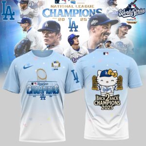 Los Angeles Dodgers Hello Kitty Back 2 Back Champions 2025 T-Shirt