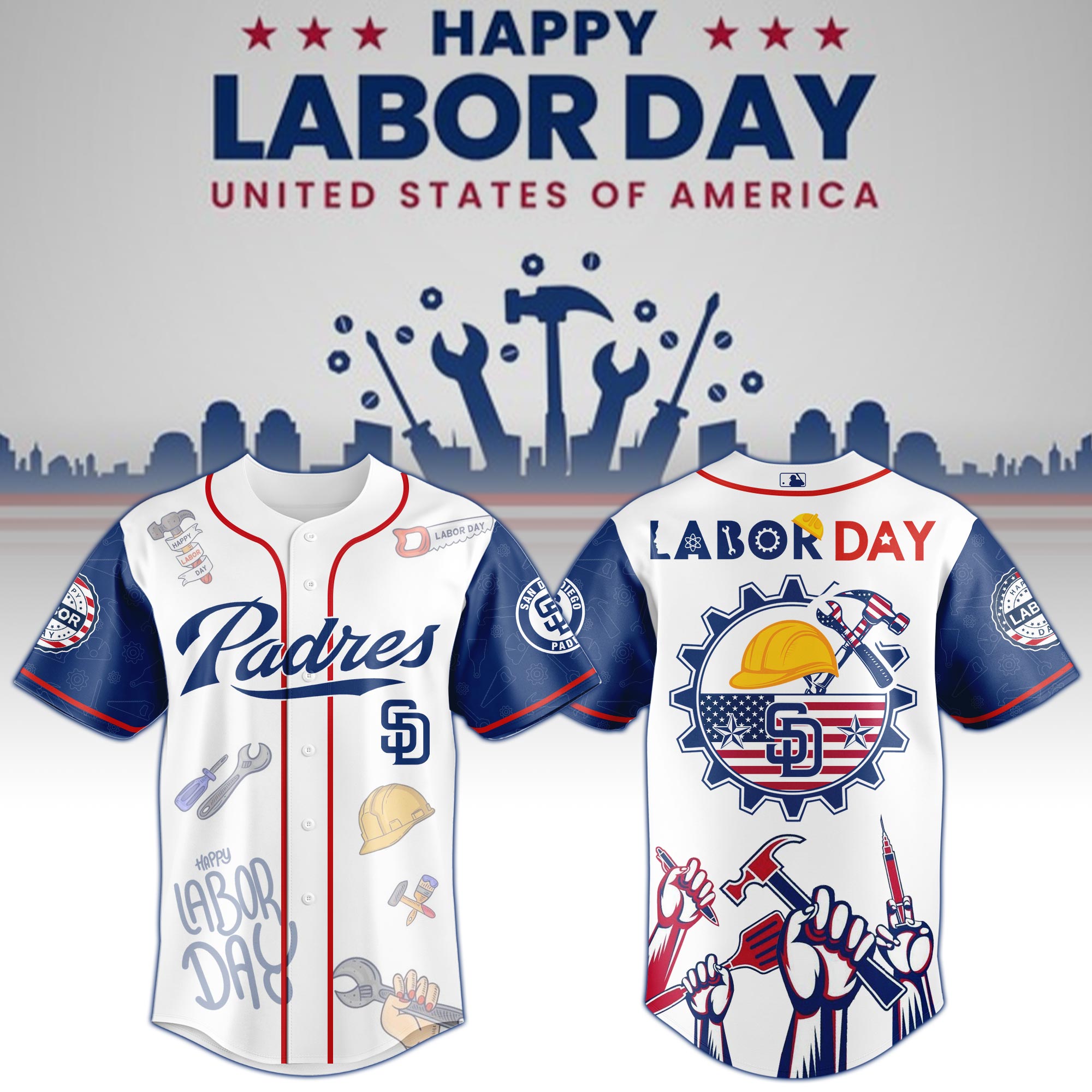 San Diego Padres Labor Day Baseball Jersey - Front View
