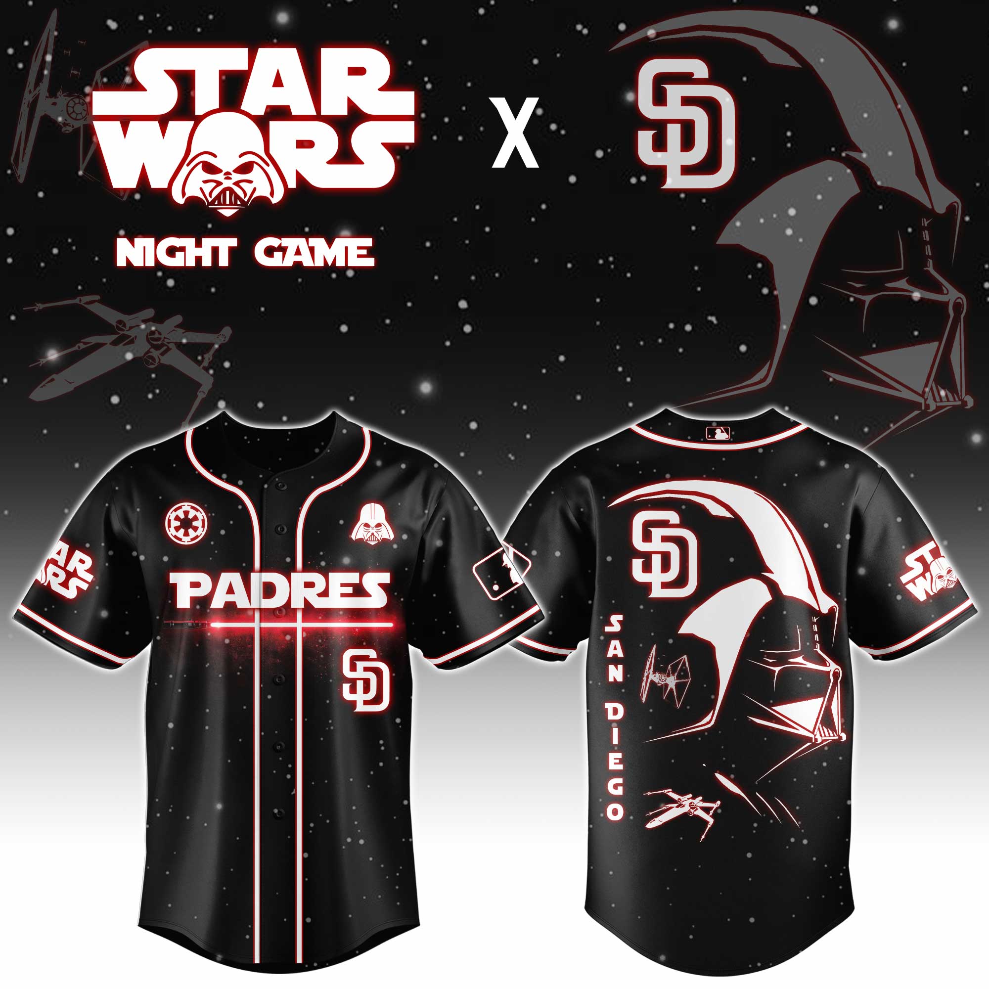 San Diego Padres Star Wars Night Game Baseball Jersey - Front View