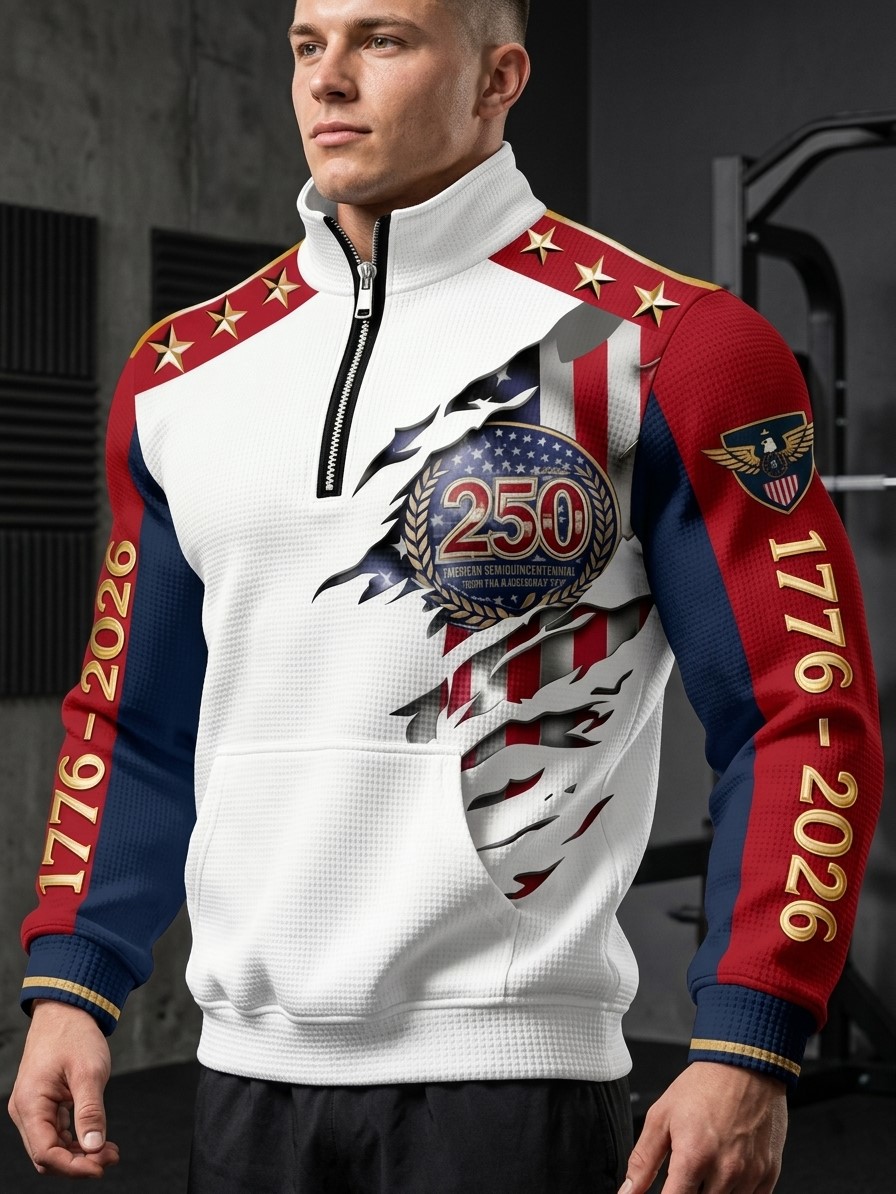 USA 250th Anniversary Semiquincentennial 1776-2026 Quarter Zip Pullover - Detail View