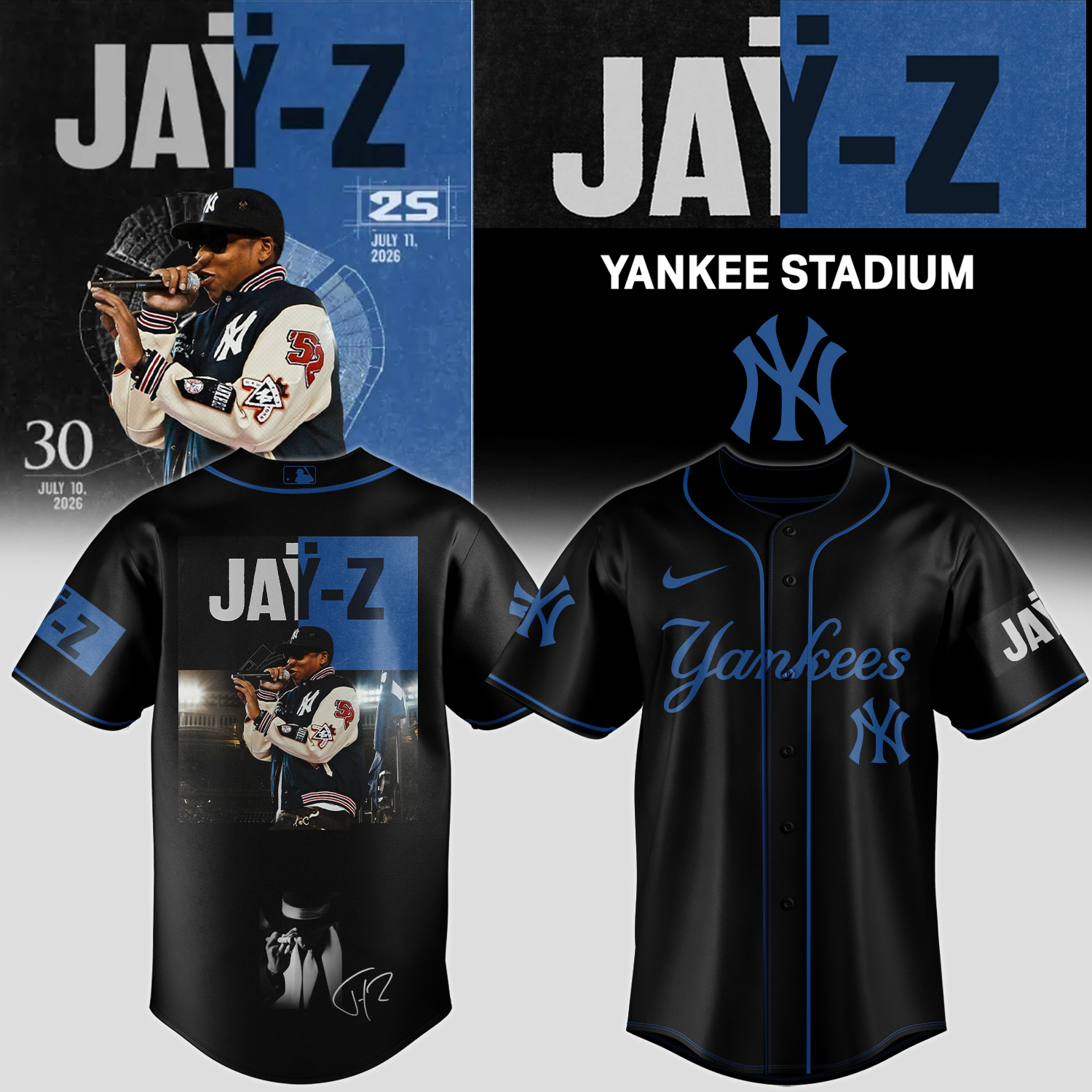 Jay-Z New York Yankees Yankee Stadium 2026 Anniversary Concert Baseball Jersey - Front View