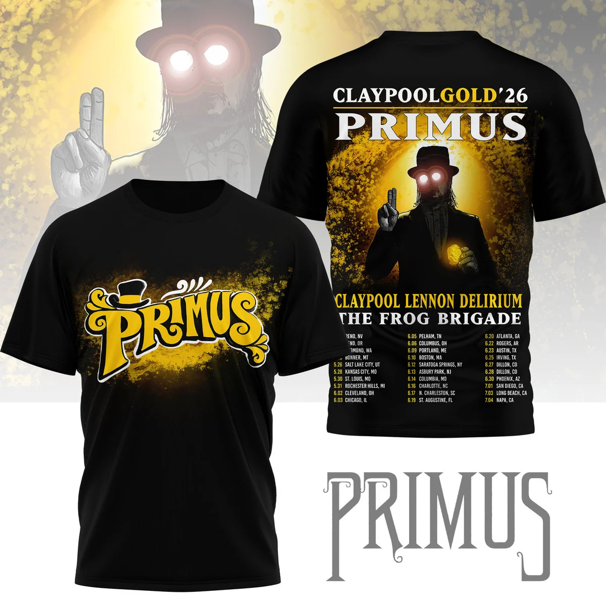 Primus Claypool Gold '26 Tour T-Shirt - Front View