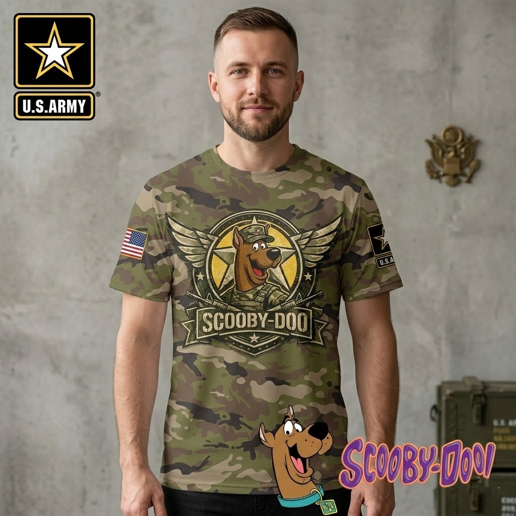 Scooby-Doo U.S. Army This We'll Defend Camo T-Shirt - Detail View