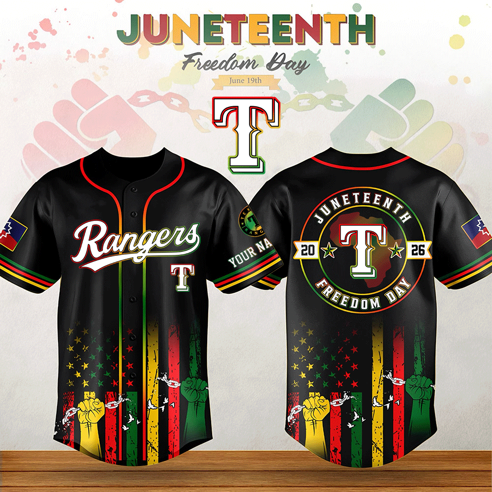 Texas Rangers Juneteenth Freedom Day Baseball Jersey - Front View