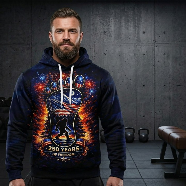 Bigfoot 250 Years Of Freedom American Patriot Hoodie - Detail View
