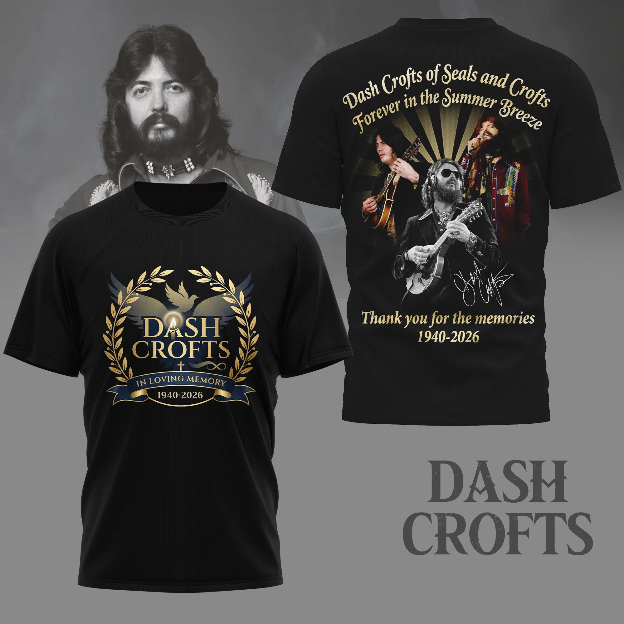 Dash Crofts In Loving Memory 1940-2026 Forever in the Summer Breeze T-Shirt - Front View