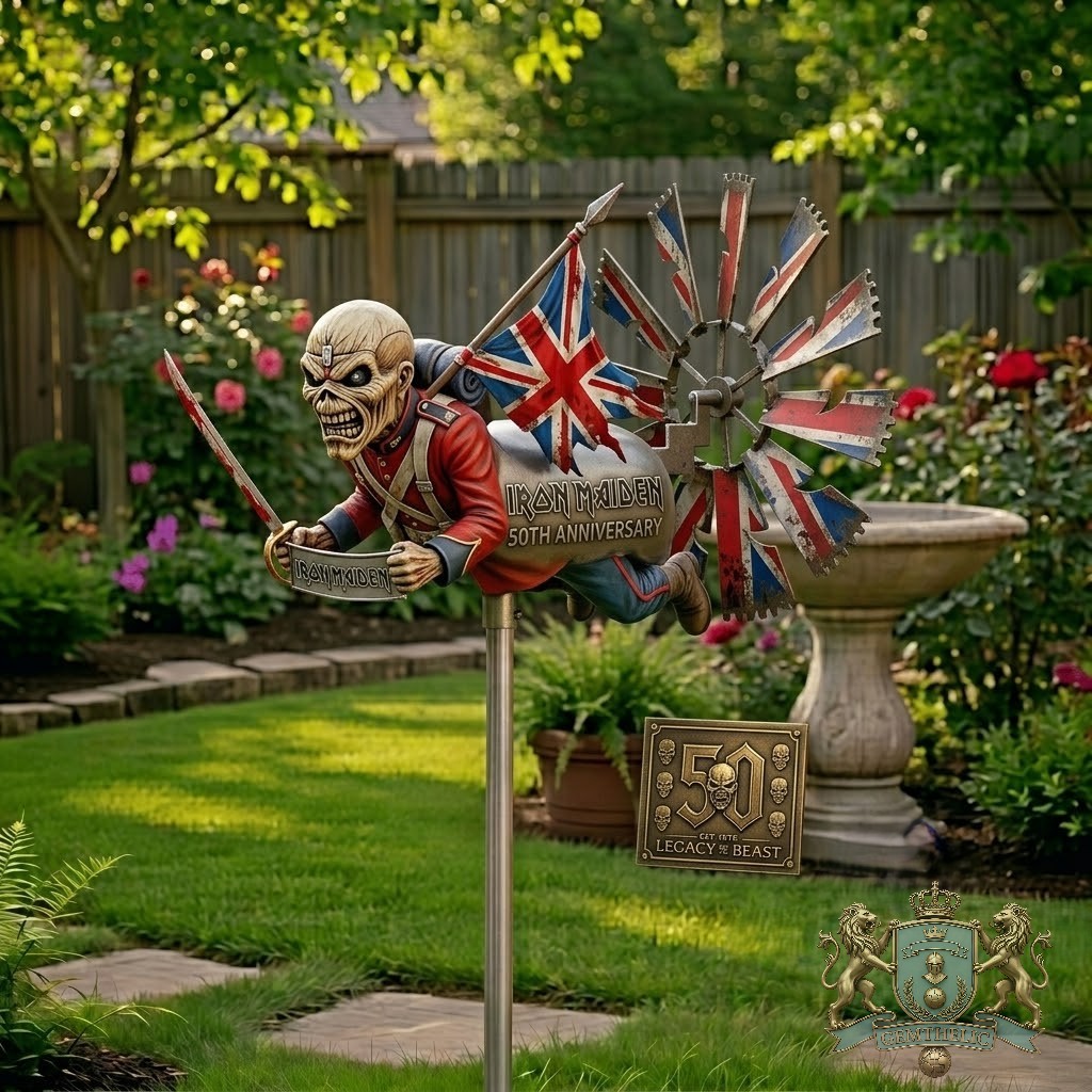 Iron Maiden 50th Anniversary The Trooper Wind Spinner - Front View