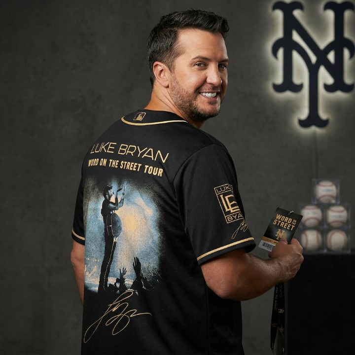 Luke Bryan New York Mets Word On The Street Tour Baseball Jersey - Detail View