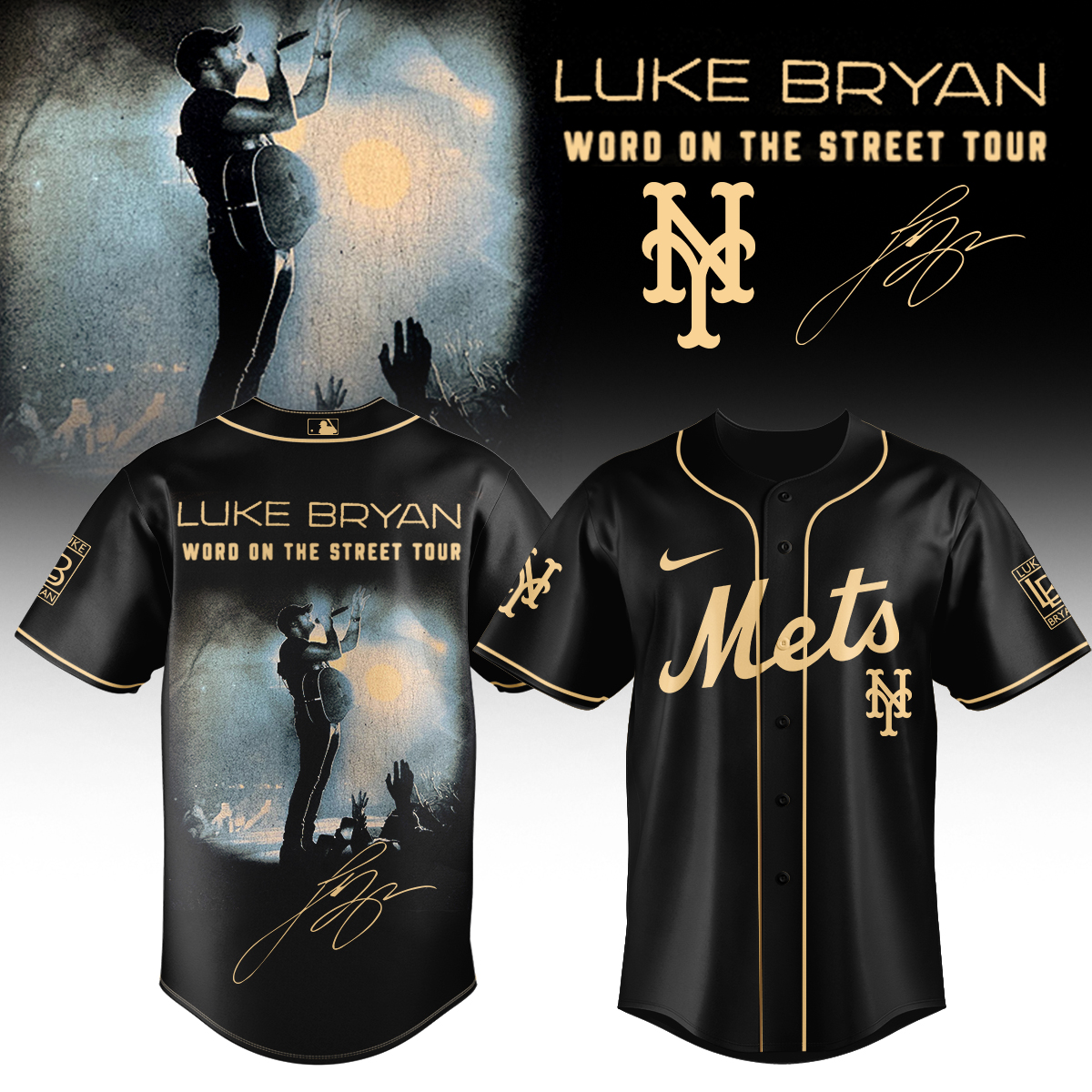 Luke Bryan New York Mets Word On The Street Tour Baseball Jersey - Front View