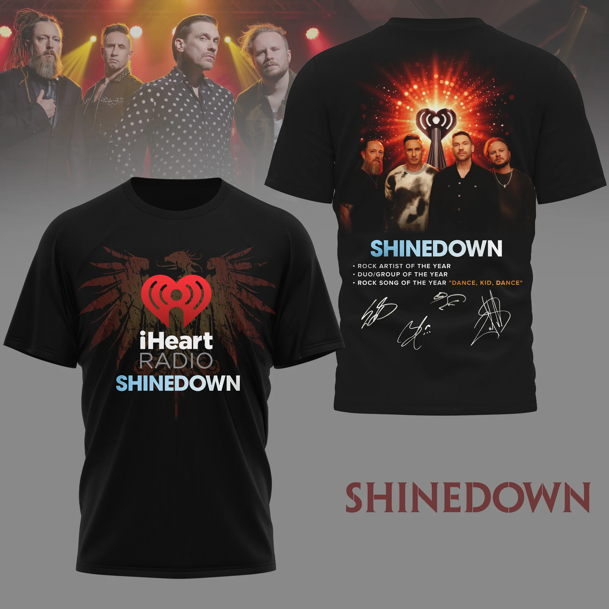 Shinedown iHeart Radio Awards Dance Kid Dance Signed T-Shirt - Front View