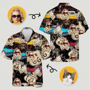 Custom Face and Pet Photo Route 66 Road Trip Hawaiian Shirt