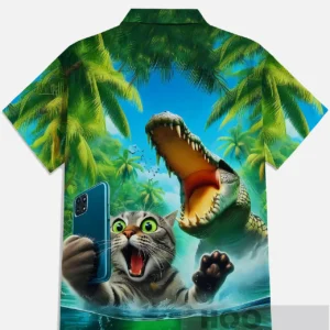 Funny Cat Taking Selfie with Crocodile Hawaiian Shirt