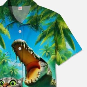Funny Cat Taking Selfie with Crocodile Hawaiian Shirt
