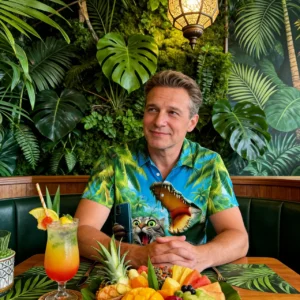 Funny Cat Taking Selfie with Crocodile Hawaiian Shirt