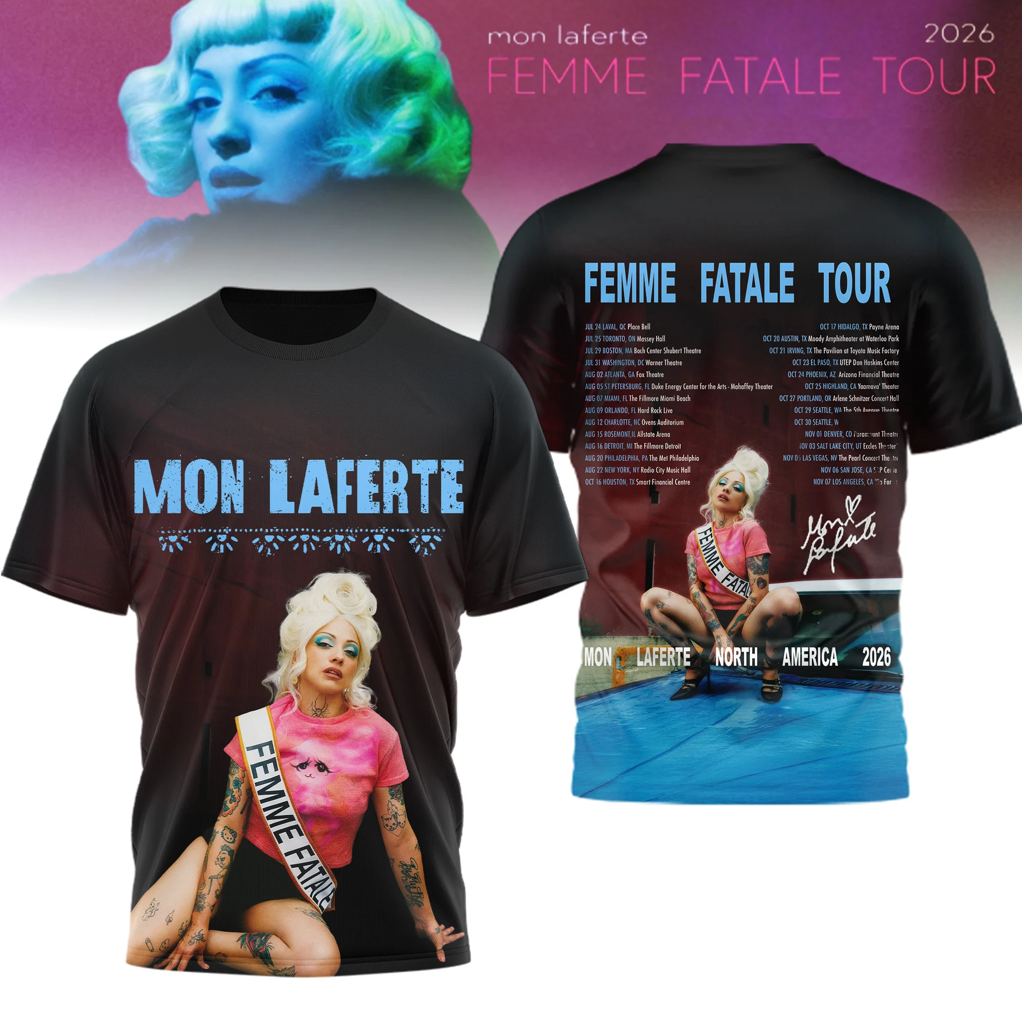 Mon Laferte Femme Fatale North America Tour 2026 T-Shirt - Front View