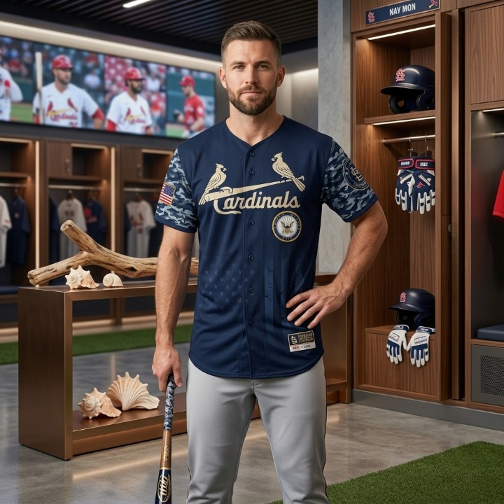 St. Louis Cardinals Military Appreciation Night United States Navy Baseball Jersey - Detail View